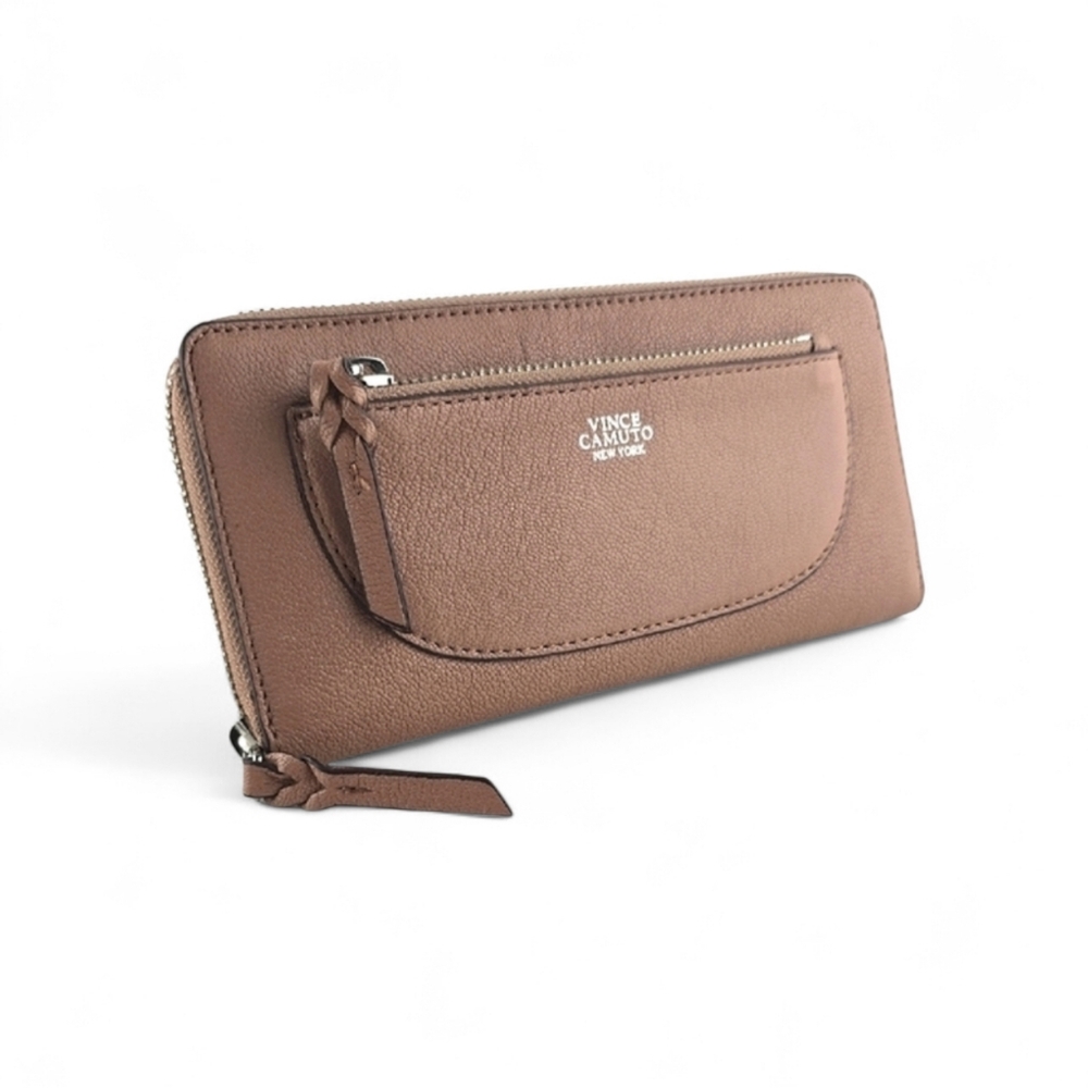 Vince Camuto Women's Continental Zip Around Leather Wallet Muted Mauve Textured